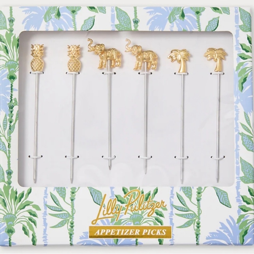 Lilly Pulitzer Gold Metallic Appetizer Picks new in sealed package